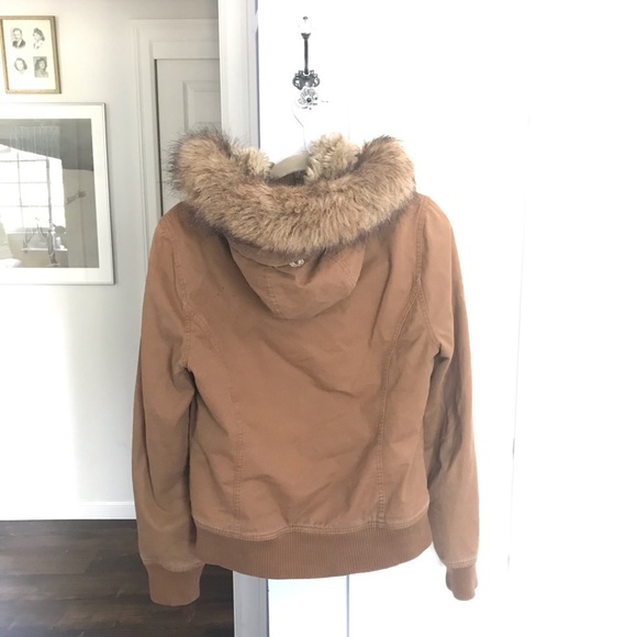 W/ FUR: Aritzia Maverick Camel Canvas Bomber Parka - Picture 5 of 7